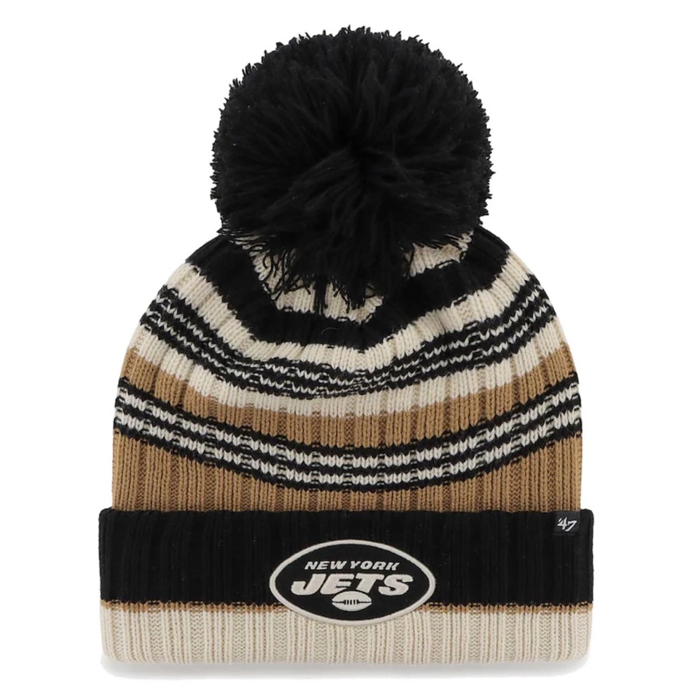 Women's New York Jets '47 Natural Barista Cuffed Knit Hat with Pom